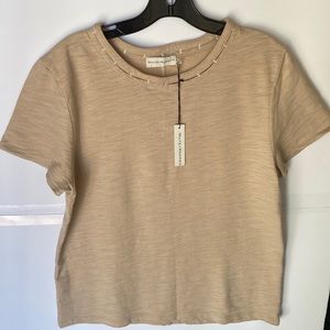 White +Warren Vintage Khaki Short Sleeve Crew Neck Pullover Top Size L